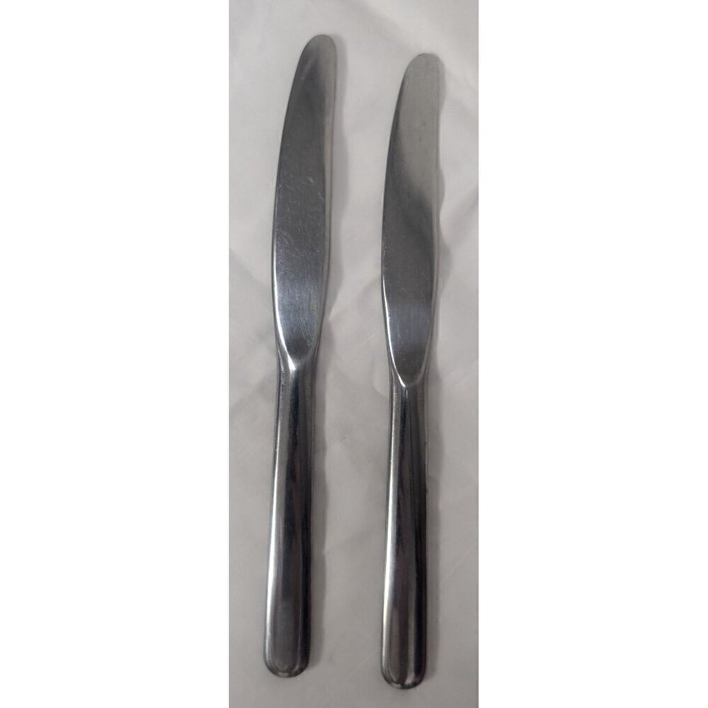 2 Vintage ROYAL L.S. Stainless Flatware Knives Rounded Tip 8.5" Dinner MCM
